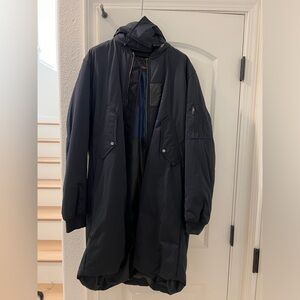 Zara Men’s LONG QUILTED BOMBER JACKET in navy blue - Small